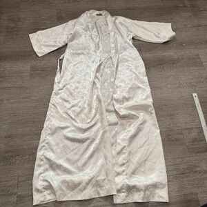 Vintage Christian Dior Robe Womens Small Satin White Pastel Floral Lounge Wear